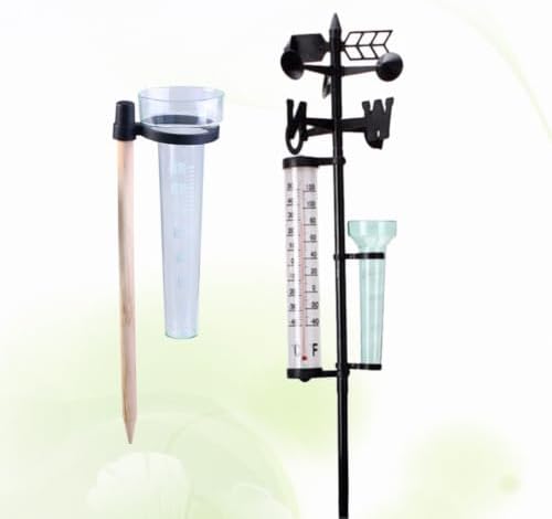 Ciieeo 2 Sets 3 in 1 Outdoor Measuring Instruments with Thermometer, Rain Gauge, and Wind Direction Meter, Plastic Material for Garden Decoration and Farm Planting, Accurate Temperature