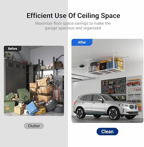 FLEXIMOUNTS 3x6 Overhead Garage Storage Adjustable Ceiling Rack, White