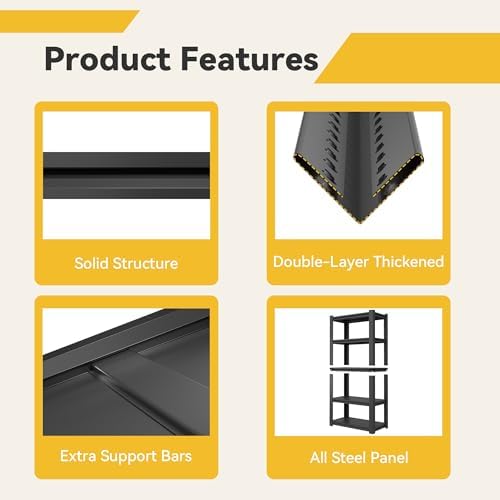 SAWJEC 5-Tier Metal Shelving, 62" H x 28" W x 12" D Black Storage Shelves