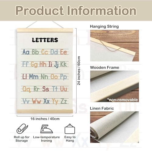 TLESKE Boho Classroom Alphabet ABC Chart Poster Hanger Frame, Homeschool Hanging Wall Art Decor for Toddler Kids Room Nursery Playroom, Preschool Prek Learning Educational Poster Print Banner, 16x24