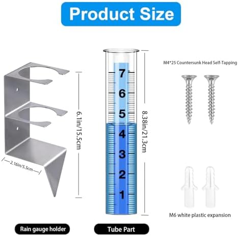 Glass Rain Measuring Gauge - Outdoor Weather Collector Stake, Reusable Snow Reader | Freeze Resistant Observation Tool with Markings for Lawn Yard Patio Garden Pathway, Outdoor, Portable with Proof