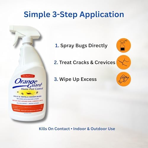 Orange Guard Home Pest Control Spray with D-Limonene | All-Natural Food Grade Orange Peel Oil for Bugs, Ants, Roaches, Fleas, Palmettos and Silverfish - 32oz