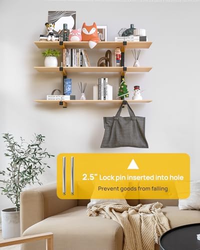 Lumber Rack Wall Mount Storage Racks Folding Wood Organizer Heavy Duty Shelf Brackets With 9-Level 1080 Lbs Capacity Yellow Metal Utility Racks Garage Wall Shelving for Indoor and Outdoor Use (6 Pack)