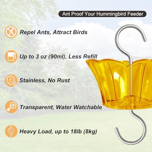 3oz Plastic Ant Moat for Hummingbird Feeder, 4-Pack Yellow Insect Guards