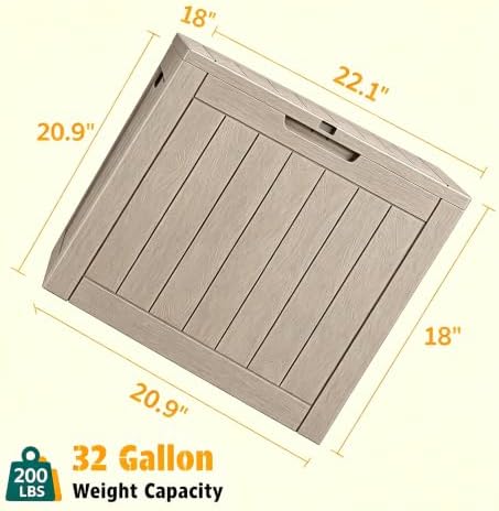 32 Gal Outdoor Storage Box Waterproof Lockable,Deck Box,Medium Gray