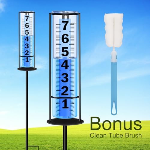Rain Gauge Outdoor Upgraded, Accurate Freeze Proof Thickened Rain Gauges Outdoors Best Rated, Large Clear Numbers and Adjustable Height Rain Measuring Tool for Garden, Yard, Lawn, Patio, and Farm Use