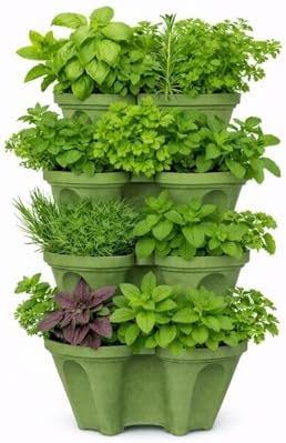 Strawberry Planter Tower, 4 Tier Stackable Vertical Planter, 16 Plant Sites, Space Saving Garden Planter, Indoor Outdoor, Made in USA (4, Sagebrush Green, Small)