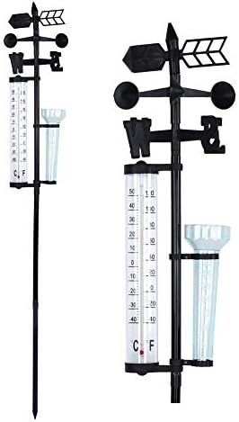 3 in 1 Weather Station Gauge, Outdoor Garden Thermometer, Precise Rain Gauge, Wind Direction Indicator for Garden, Patio, Lawn Decoration