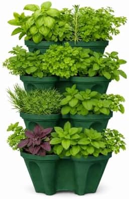 Strawberry Planter Tower, 4 Tier Stackable Vertical Planter, 16 Plant Sites, Space Saving Garden Planter, Indoor Outdoor, Made in USA (Deep Forest, Small)