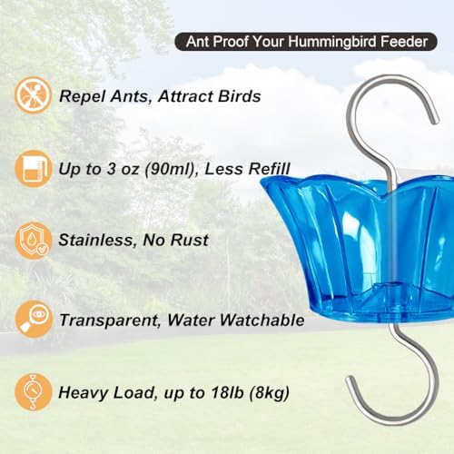 3oz Plastic Ant Moat for Hummingbird Feeder, 2-Pack Blue Insect Guards