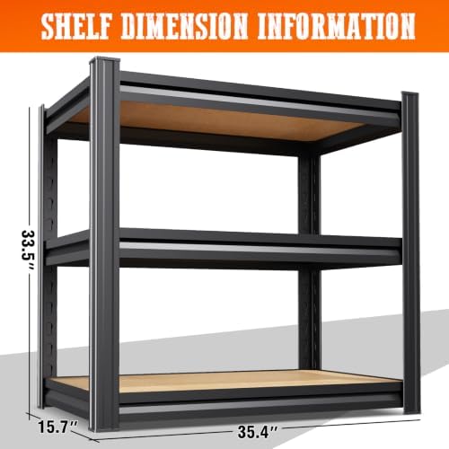 6 Pack Garage Shelving Heavy Duty Storage Shelves, Metal Adjustable Shelving Unit, Utility Garage Organizer Shelf for Basement, Pantry, Kitchen, Warehouse, 33.5" Hx35.4 Wx15.7 D, Black