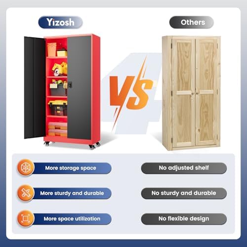 Yizosh Metal Garage Storage Cabinet with Locking Doors and Adjustable Shelves,- 75" Rolling Steel Tool Cabinet for Home Office,Garage,Warehouse