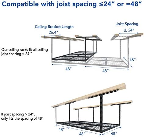 FLEXIMOUNTS 4x8 Overhead Garage Ceiling Storage Rack, 2 Pack, Black