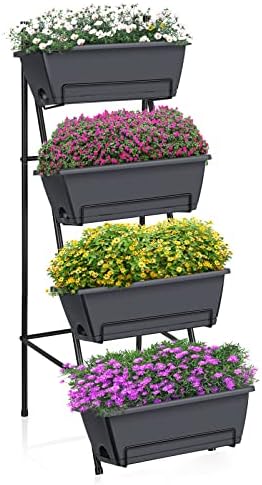 OYEAL Raised Garden Bed 4 Tier Vertical Garden Planter Indoor Outdoor Raised Planter Box with Legs Elevated Herb Garden Planters for Flowers Vegetables Plants, Grey