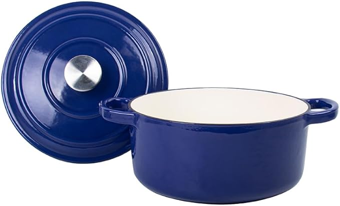 Commercial Grade, Cast Iron Enameled Cookware Duch Oven 6qt, Blue