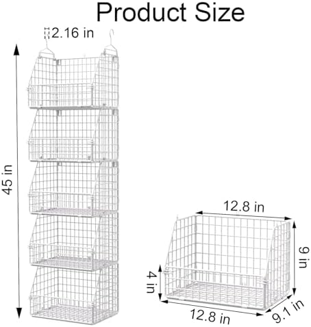 PUPPYCUTE Hanging Closet Organizer and Storage, Clothes Hanging Shelves Wire Baskets for Clothing Sweaters Purse Handbags Shoes White 5 Tier