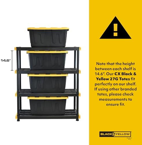 CX Heavy Duty 4-Tier Garage Storage Shelves + 8-pack 27-Gallon Bins & Lids