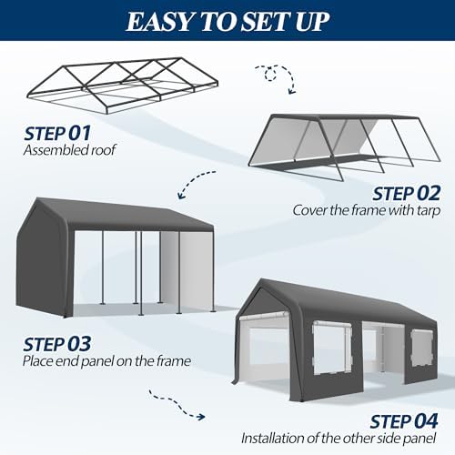 COVERONICS 12' x 20' Heavy Duty Carport Tent, Grey