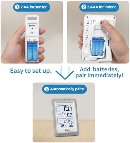 Indoor Outdoor Thermometer Hygrometer Wireless Weather Station, Temperature Humidity Monitor Battery Powered Inside Outside Thermometers with 330ft Range Remote Sensor and Backlight Display