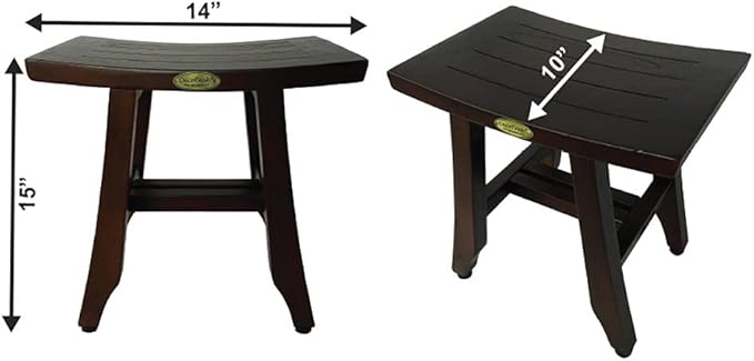 DecoTeak Satori 14 Inch Shaving Waterproof Teak Wood Shower Bench Stool Seat Chair for Inside Shower Provides Safety, Storage, and Organization for Bathroom Accessories
