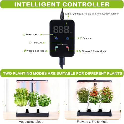 Indoor Herb Garden with Grow Light, Full Spectrum LED Planter for Kitchen Herbs & Houseplants, Height Adjustable Indoor Growing System for Home & Apartment Decor (Not Pots) (Black, 16.5*6.5*4 inch)