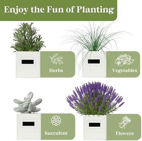PERFNIQUE Indoor Herb Garden, Herb Planter Set with Tray, Farmhouse Indoor Plant Pots, Windowsill Herb Garden with Drainage(Planter only) for Indoor/Outdoor, Window Pots(White)