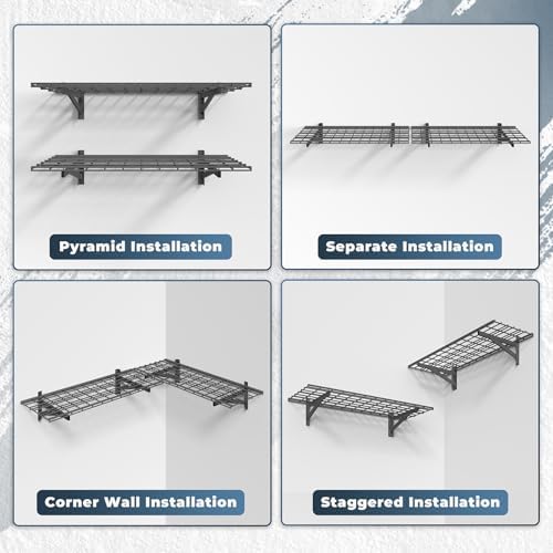 Jusgym 2 Pack Garage Shelving Wall Mounted, 1.5x4ft, 700LB Heavy Load