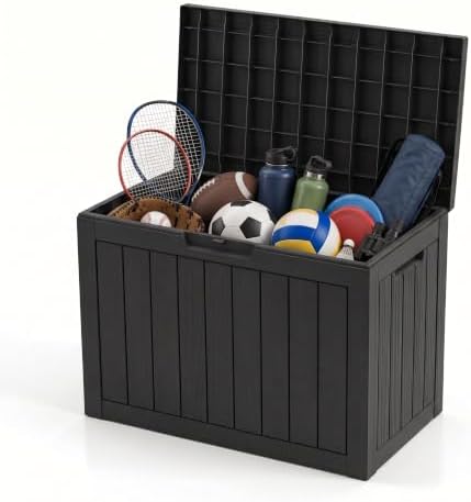 50 Gallon Outdoor Storage Box, Resin Deck Box for Patio Cushions, Garden Tools & Pool Accessories, Waterproof Lockable Storage Container, Weather Resistant Patio Storage Chest, Black
