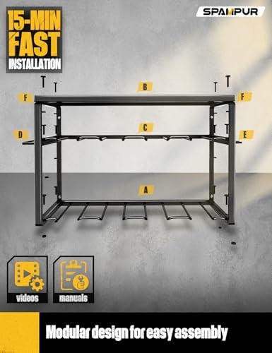 Spampur Power Tool Organizer, 8 Drill Holders Wall Mount, 3 Layer Heavy Duty Metal Storage for Garage Organization, Tools Storage with Hooks, Screwdriver Hammer Holder, Father's Day Mens Birthday Gift