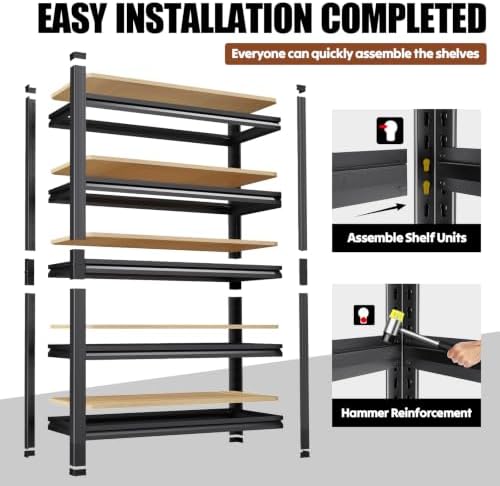 78''H Storage Shelves, Wood Garage Shelving,Adjustable Heavy Duty Shelving Unit,5T Tall Garage Shelves,Wood Metal Standing Shelf Units,Utility Rack for Kitchen 78''H*45.6''W*19.7''D,2-Pack