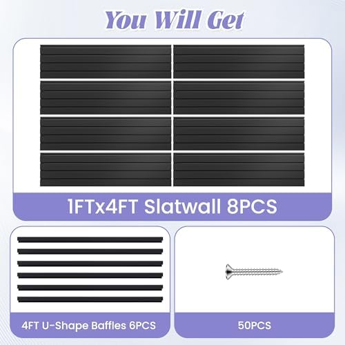 SMARTSTANDARD Heavy Duty PVC Slatwall Panels 4x8 ft, Interlocking Garage Wall Organizer System, Tool Board for Retail Display, Workshop & Home Storage - Black