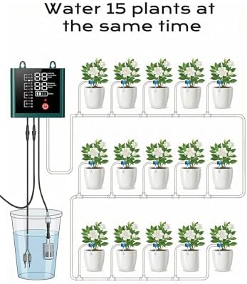 Solar Drip Irrigation System with USB Charging, Indoor Outdoor Plant Watering Devices for 15 Potted Plants, Automatic Watering System IP44 Waterproof 2200mAh for Garden Farm Greenhouse(Green)