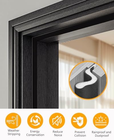 19.7FT Weather Stripping Door Seal: Sound Proof Draft Blocker Kerf Weather Stripping for Exterior Front Door, Large Gap Seal, Easy to Install (Balck)