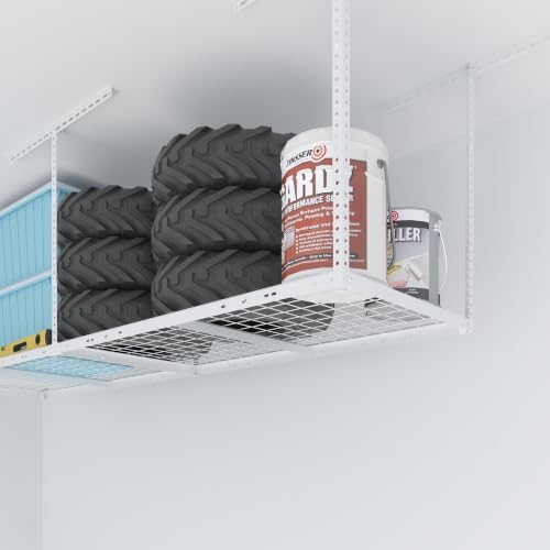 FLEXIMOUNTS 2x8 Overhead Garage Ceiling Storage Rack Organization, White