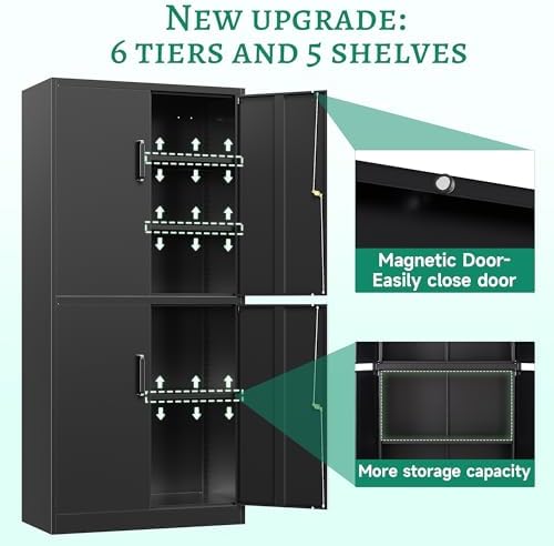 Letaya Metal Storage Cabinet with Lock Door, Adjustable Shelf Steel Cabinets for Office, Home,Pantry,Kitchen,Garage Utility Cabinet (4 Door-Black)