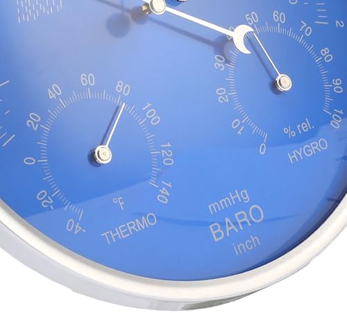Thermometer Barometer Hygrometer 3 in 1 All Season Wall Hanging Indoor Outdoor Accurate Weather Instrument Blue 180mm Large Aluminum Alloy Easy to Read and Install for Home Garden