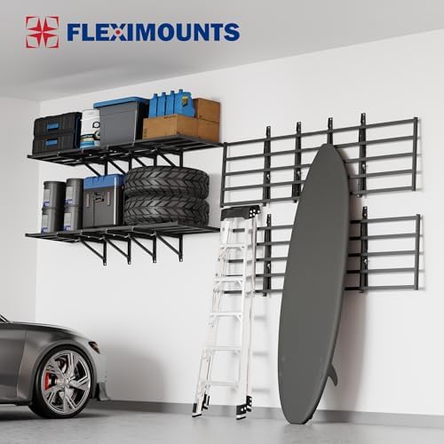 FLEXIMOUNTS Fold-Down 2-Pack 2x6ft Garage Wall Shelving, 1800lbs Load,Black