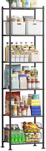 Sakugi Storage Shelves - 6 Tier Shelf Organizer, Sturdy Metal Garage Shelving with Adjustable Leveling Feet, Space-Saving Shelves Organizer for Pantry, Laundry, Kitchen (18" x 12" x 70", Black)