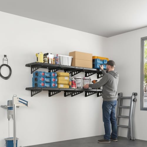 FLEXIMOUNTS 2x4ft Garage Storage, 4 Pack Garage Wall Shelving, Black