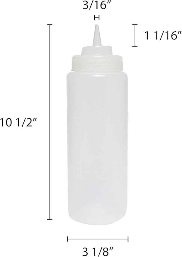 TrueCraftware- 32 oz Clear Squeeze Condiment Wide Mouth Dispensing Bottles Set of 6- Plastic Squeeze Bottle For Sauces Spreads Ketchup Mustard Mayo Hot sauces and Olive oil