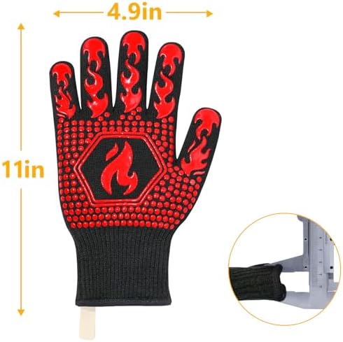 QUWIN BBQ Gloves, BBQ Accessories 1472℉ Extreme Heat Resistant, Grilling Gloves Silicone Non-Slip Oven Mitts, Kitchen Gloves for BBQ, Grilling, Cooking, Baking-1 Pair… (One Size Fits Most, Red)