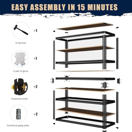 Garage Shelving Storage Shelves, 60'' H Adjustable Shelving, Metal Storage Shelves for Garage, Basement, Warehouse, Pantry, Closet,12" D x 28" W x 60" H