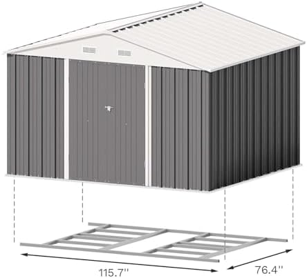 Patiowell 10x8 FT Outdoor Storage Shed with Floor Frame, Grey