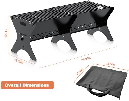 Charcoal Grills 2 Packs | Portable Folding Camping Grills, Backpacking & BBQ Grill, Heavy Duty Firepit Grate Grill with Carry Bag for Outdoor Cooking, Bonfire, Patio, Backyard-31 Inch