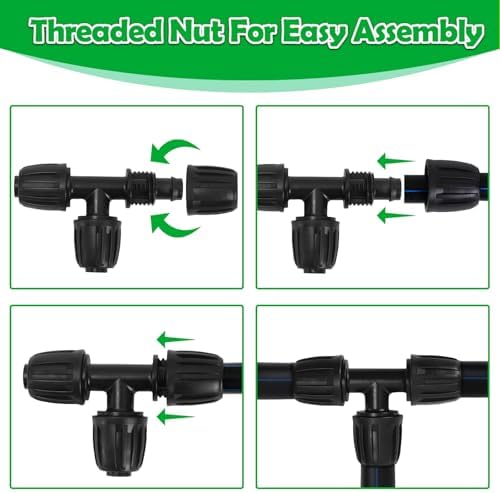 10 Pack 1/2 Inch Drip Irrigation Tee Fittings (1/2" ID x 0.65" OD) - 1/2'' Drip Line Anti-Drop Barbed Lock Nut T Connectors for 1/2 Inch Drip Irrigation Tubing System Connection