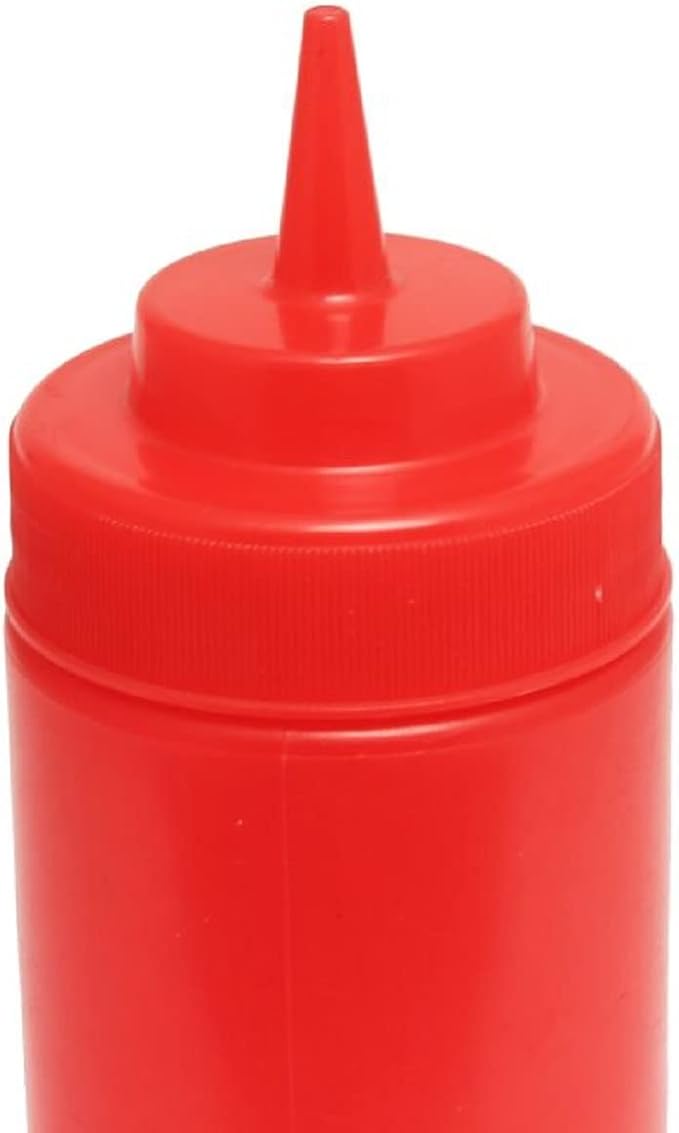 TrueCraftware- 24 oz Red Squeeze Condiment Wide Mouth Dispensing Bottles Set of 6- Plastic Squeeze Bottle For Sauces Spreads Ketchup Mustard Mayo Hot sauces and Olive oil