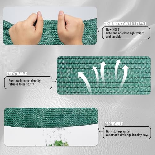 Cool Area Sun Shade Cloth with Grommets for Garden, 90% 8x16ft, Dark Green