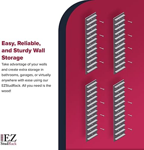 Made in USA | EZStudRack Adjustable Between Stud Shelf Bracket | Shelf Brackets for Wall Mounted Shelf | Shelving Brackets for Home | Garage Shelf Brackets- Wood Not Included- 32Pack (16 Pair) Gray