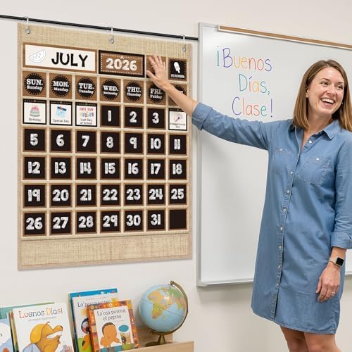 Sinload Classroom Calendar Pocket Chart Linen Color, Farmhouse