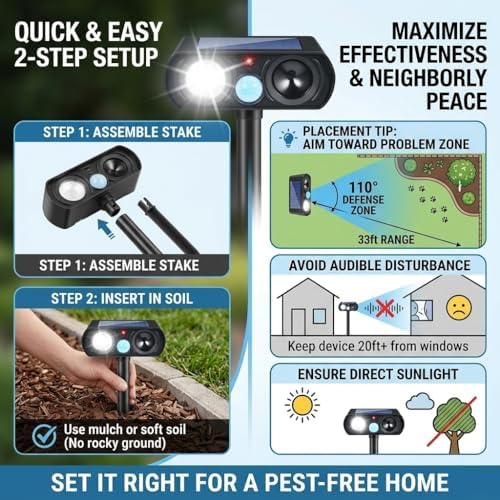 2026 Upgraded Sonic Fortress Pro Deer Repellent Devices,Feral Cat Deterrent Outdoor Solar Ultrasonic Animal Repellent with Motion Sensor&Flash Light, Raccoon Fortress Pro for Garden&Yard 2Pack